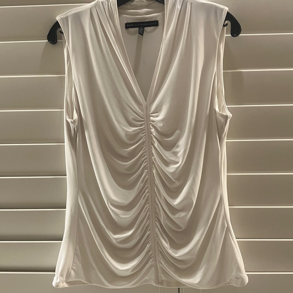 White House Black Market White Sleeveless Ruched V-Neck Camisole